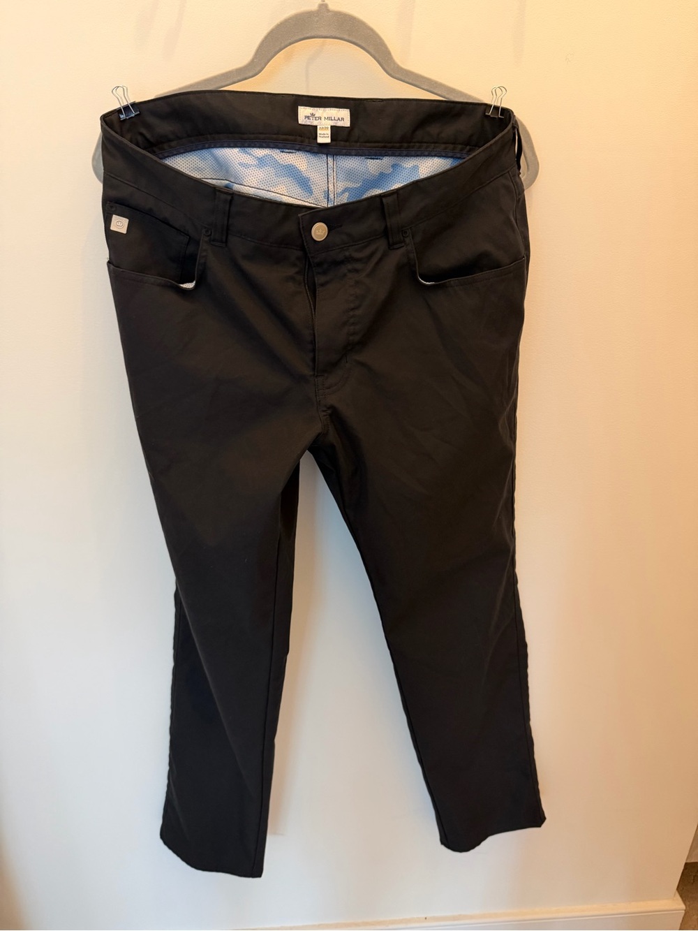 Peter Millar Black Golf Pants with Blue Lined Waistband